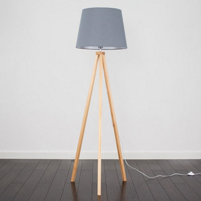Valuelights Barbro Natural Tripod Floor Lamp With Grey Tapered Shade And Bulb from B&Q