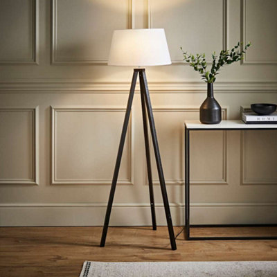 B&Q -  Barbro Black Tripod Floor Lamp With White Tapered Shade