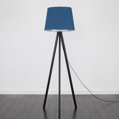 Valuelights Barbro Black Tripod Floor Lamp With Navy Tapered Shade And Bulb from B&Q