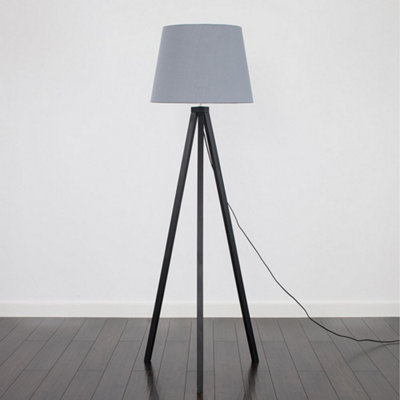 Valuelights Barbro Black Tripod Floor Lamp With Grey Tapered Shade And Bulb from B&Q