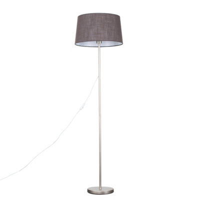 Valuelights Charles Brushed Chrome Floor Lamp With Grey Linen Shade from B&Q