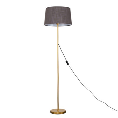 Valuelights Charles Gold Floor Lamp With Grey Linen Shade And Bulb from B&Q