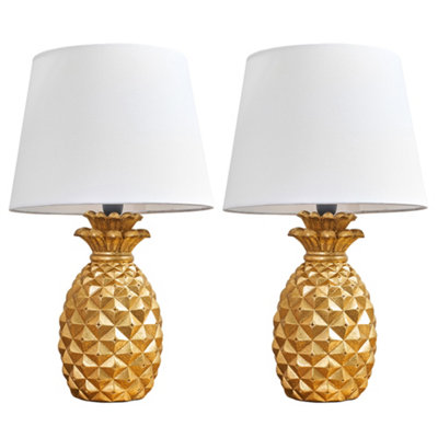 Valuelights Pair Of Contemporary Pineapple Design Gold Effect Table Lamps With White Shades from B&Q