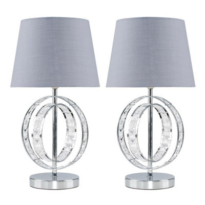 B&Q -  Rothwell Pair Of Chrome Acrylic Jewel Double Hoop Table Lamps With Grey Light Shades