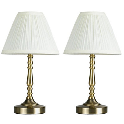 Valuelights Sienna Pair Of Vintage Antique Brass Touch Table Lamps With Pleated Shades Cream