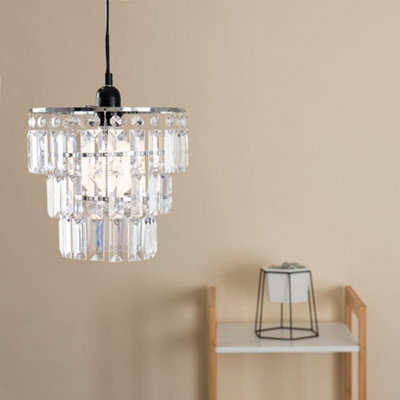 Valuelights Kelsks Pair Of Modern 3 Tier Clear Jewel Effect Droplets Ceiling Pendant Shades Light
