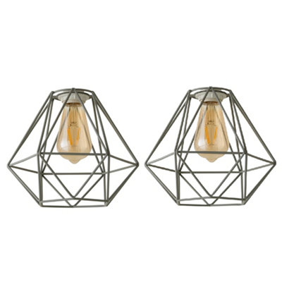 Valuelights Diablo Pair Of Retro Style Grey Metal Basket Cage Ceiling Light Shades And Bulbs (D)21Cm from B&Q