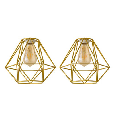 Valuelights Pair Of Diablo Geometric Gold Metal Basket Cage Ceiling Light Shades And Bulbs (D)21Cm from B&Q