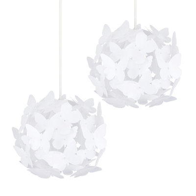 B&Q -  Pair Of Modern White Butterfly Girl's Ceiling Bedroom Lamp Shades (D)31.5Cm