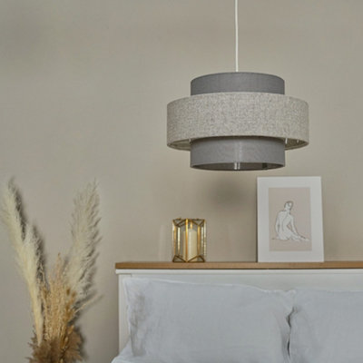 Valuelights Weaver Pair Of Grey Herringbone Ceiling Lamp Shades And Bulbs from B&Q