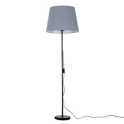 Valuelights Charles Black Floor Lamp With Grey Tapered Shade from B&Q