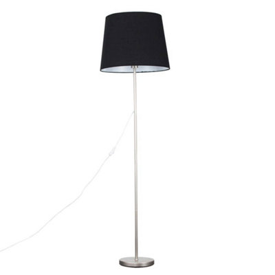 Valuelights Charles Brushed Chrome Floor Lamp With Black Tapered Shade from B&Q
