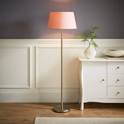 Valuelights Charles Brushed Chrome Floor Lamp With Pink Tapered Shade from B&Q