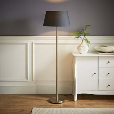 Valuelights Charles Chrome Floor Lamp With Grey Tapered Shade from B&Q