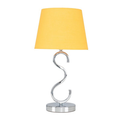 B&Q -  Cabonna Sleek Design Chrome Touch Table Lamp With Mustard Tapered Light ShadeWith 5W Led Candle Bulb In Warm White