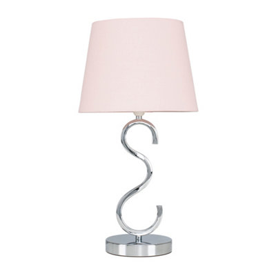 Valuelights Sleek Design Chrome Touch Table Lamp With Pink Tapered Light Shade With 5W Dimmable Led Candle Bulb In Warm White Pink/Light/White - B&Q