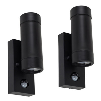 Valuelights Trenley Pair Of Black Ip44 Rated Outdoor Garden Up/down Wall Lights With Pir Motion Sensor With 3W Led Gu10 Bulbs from B&Q