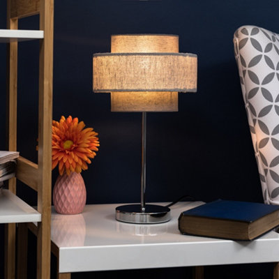 Valuelights Weaver Touch Table Lamp With Herringbone Grey Shade And Bulb from B&Q