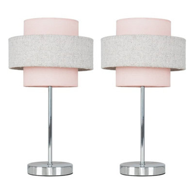 Valuelights Weaver Pair Of Touch Table Lamps With Herringbone/pink Shade And Bulbs from B&Q