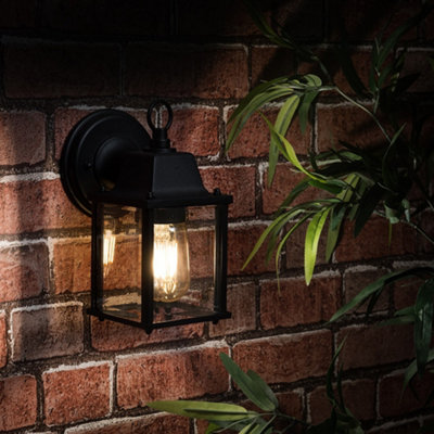 Valuelights Allgreave Ip23 Rated Black Metal & Glass Outdoor Security Wall Light Lantern With Led Bulb from B&Q