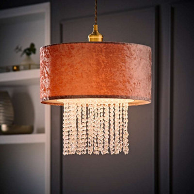 Valuelights Boland Pink Velvet & Acrylic Droplet Ceiling Lamp Shade And Bulb (D)35Cm from B&Q