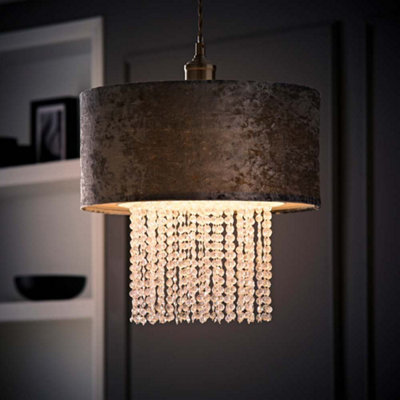 Valuelights Boland Silver Velvet & Acrylic Droplet Ceiling Lamp Shade And Bulb (D)35Cm from B&Q