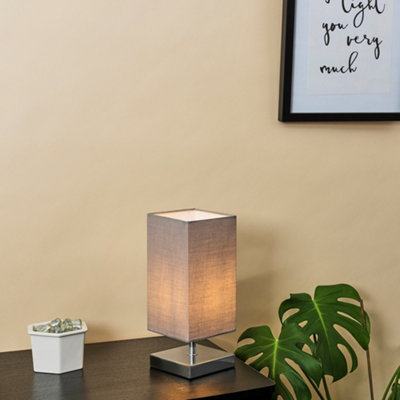 Valuelights Pair Of Modern Square Polished Chrome Touch Table Lamps With Shades Grey