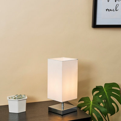 Valuelights Pair Of Modern Square Polished Chrome Touch Table Lamps With Shades White
