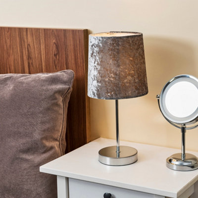 Valuelights Pair Of Modern Polished Chrome Table Lamps With Silver Grey Velvet Shades from B&Q