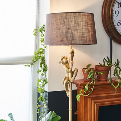 Valuelights Hanging Monkey Animal Quirky Modern Gold Floor Lamp With Grey Shade from B&Q