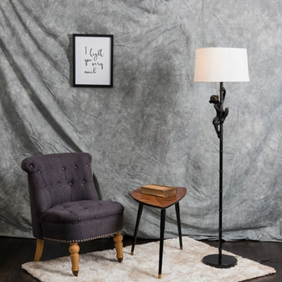 Valuelights George Monkey Animal Quirky Modern Black Floor Lamp With White Shade from B&Q