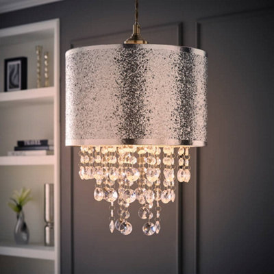 Valuelights Bonita Silver Glitter And Jewel Droplet Ceiling Lamp Shade And Bulb from B&Q