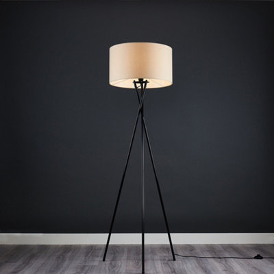 Valuelights Camden Tripod Floor Lamp With Natural Drum Shade Black