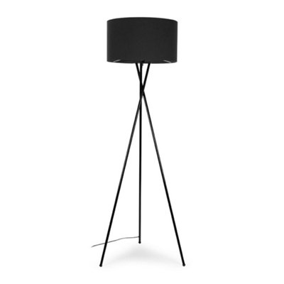 Valuelights Black Camden Tripod Floor Lamp With Charcoal Drum Shade