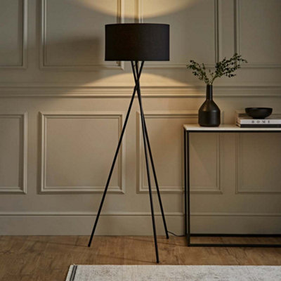 Valuelights Black Camden Tripod Floor Lamp With Drum Shade And Bulb