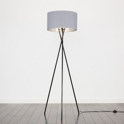B&Q -  Camden Black Tripod Floor Lamp With Grey/silver Shade And Bulb