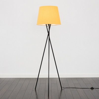 Valuelights Modern Gloss Black Metal Tripod Floor Lamp With Mustard Tapered Shade - Includes 6W Led Bulb 3000K Warm White Black/White