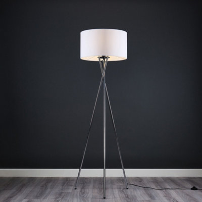 Valuelights White Camden Chrome Tripod Floor Lamp With Drum Shade