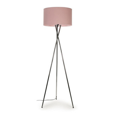 Valuelights Light/White/Pink Values Camden Chrome Tripod Floor Lamp With Blush Drum Shade