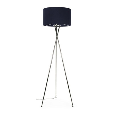 Valuelights Light/White/Pink Values Camden Chrome Tripod Floor Lamp With Navy Drum Shade