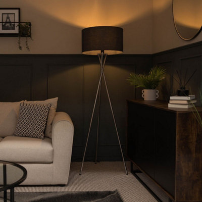 Valuelights Light/White/Pink Values Camden Chrome Tripod Floor Lamp With Charcoal Drum Shade