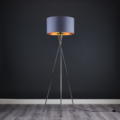 Valuelights Camden Chrome Tripod Floor Lamp With /Copper Shade Grey