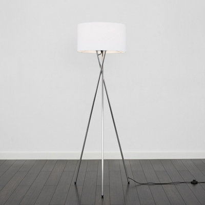 Valuelights Camden Chrome Tripod Floor Lamp With Drum Shade And Bulb White