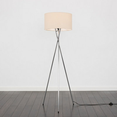 Valuelights Light/White/Pink Values Camden Chrome Tripod Floor Lamp With Natural Drum Shade And Bulb