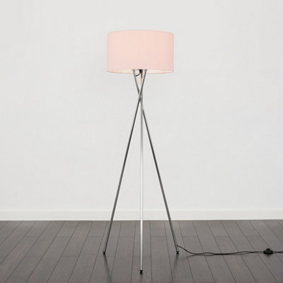 Valuelights Light/White/Pink Values Camden Chrome Tripod Floor Lamp With Blush Drum Shade And Bulb