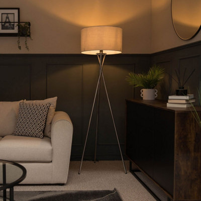 Valuelights Camden Chrome Tripod Floor Lamp With Drum Shade And Bulb Grey