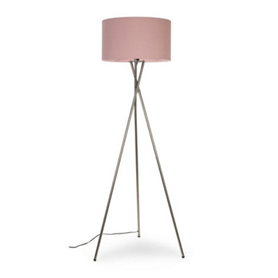 Valuelights Light/White/Pink Values Camden Brushed Chrome Tripod Floor Lamp With Blush Drum Shade