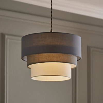B&Q -  Aztec 3 Tier Grey Fabric Ceiling Light Shade And Bulb (D)30Cm