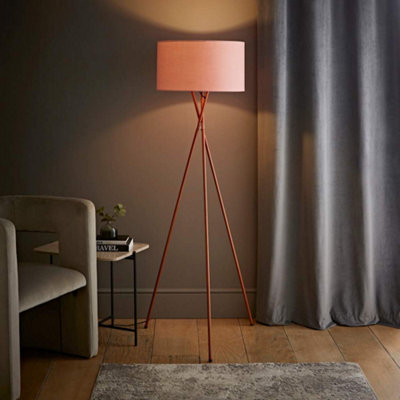 Valuelights Light/Black/White Values Camden Copper Tripod Floor Lamp With Blush Drum Shade