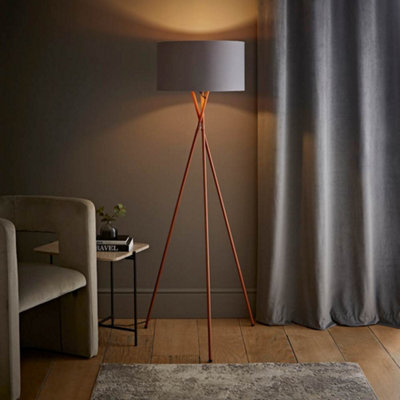 Valuelights Grey Camden Copper Tripod Floor Lamp With /Copper Shade